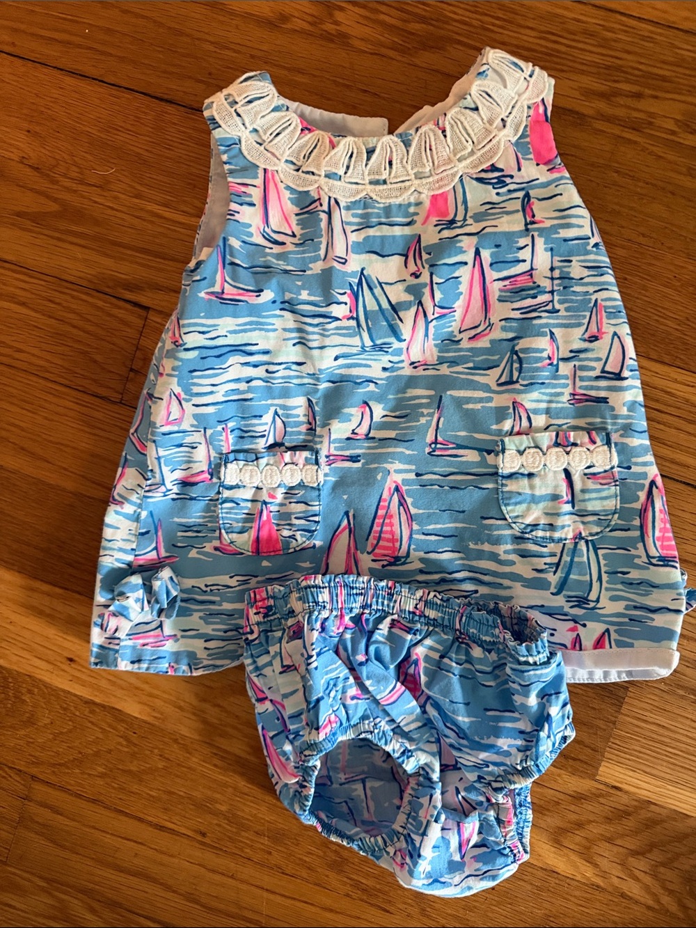 Lilly Pulitzer Blue Dress Set with Pink Sailboats